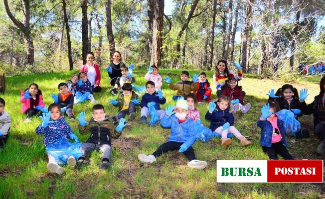 Minik öğrenciler, doğada çevreyi temizledi